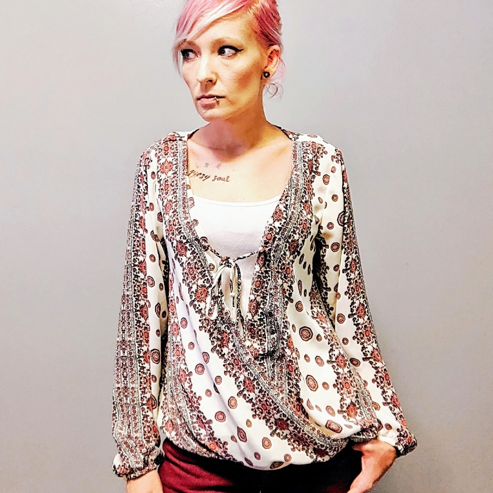 ALYX: BoHo Style Long Sleeve Tie Wrap Layered Top